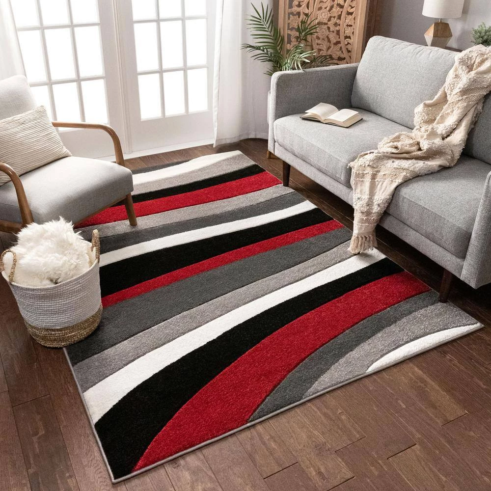 Ruby Rad Waves 7 ft. x 9 ft. Modern Geo Stripes Red Area Rug by Well Woven 4 Ruby Rad Waves 7 ft. x 9 ft. Modern Geo Stripes Red Area Rug by Well Woven - Image 2