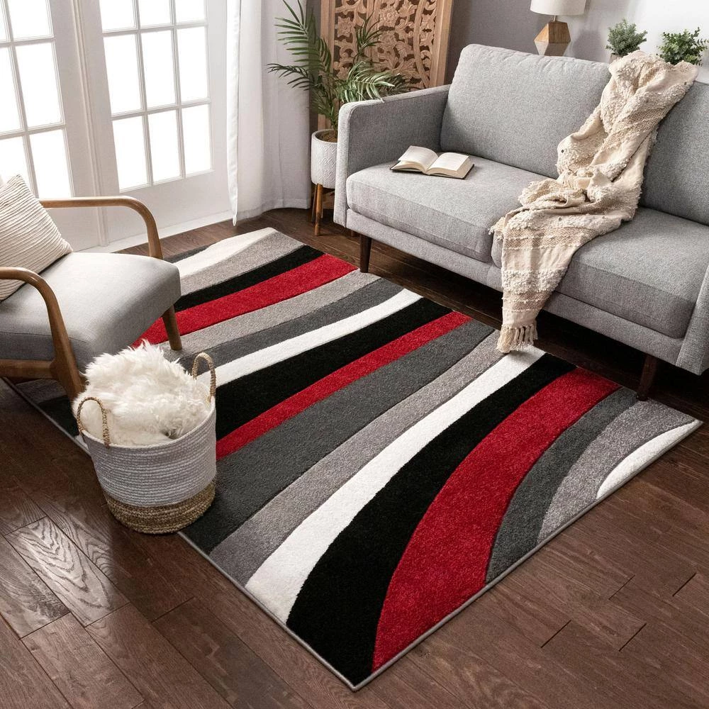 Ruby Rad Waves 7 ft. x 9 ft. Modern Geo Stripes Red Area Rug by Well Woven 8 Ruby Rad Waves 7 ft. x 9 ft. Modern Geo Stripes Red Area Rug by Well Woven - Image 6