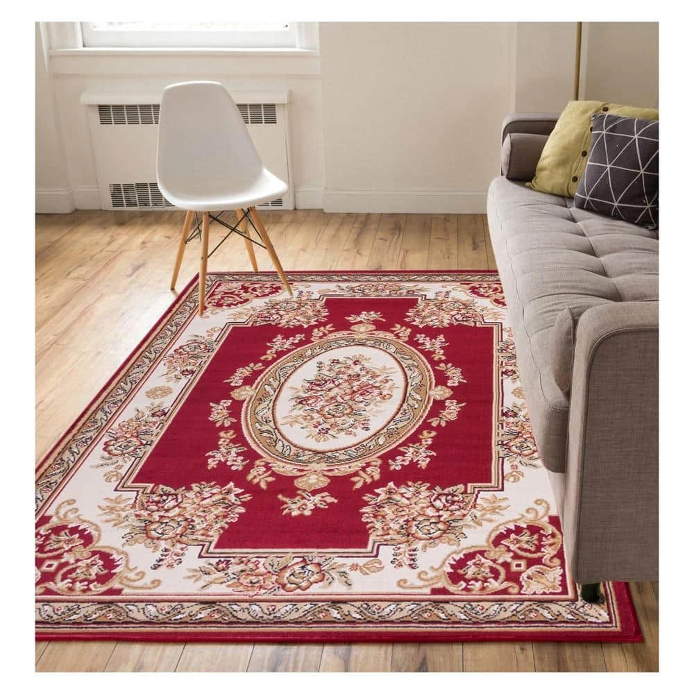 Miami Medallion Centre Traditional French Aubsson Red 8 ft. x 10 ft. Area Rug by Well Woven 4 Miami Medallion Centre Traditional French Aubsson Red 8 ft. x 10 ft. Area Rug by Well Woven - Image 2
