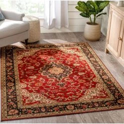 Kings Court Gene Traditional Medallion Persian Red Washable Thin 7 ft. 10 in. x 9 ft. 10 in. Indoor/Outdoor Area Rug by Well Woven -Linon Home Decor Sales red well woven area rugs kc 170 7 c3 1000