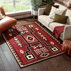 Persa Cheyenne Tribal Southwestern Medallion Red 5 ft. 3 in. x 7 ft. 3 in. Area Rug by Well Woven -Linon Home Decor Sales red well woven area rugs pa 130 5 c3 1000