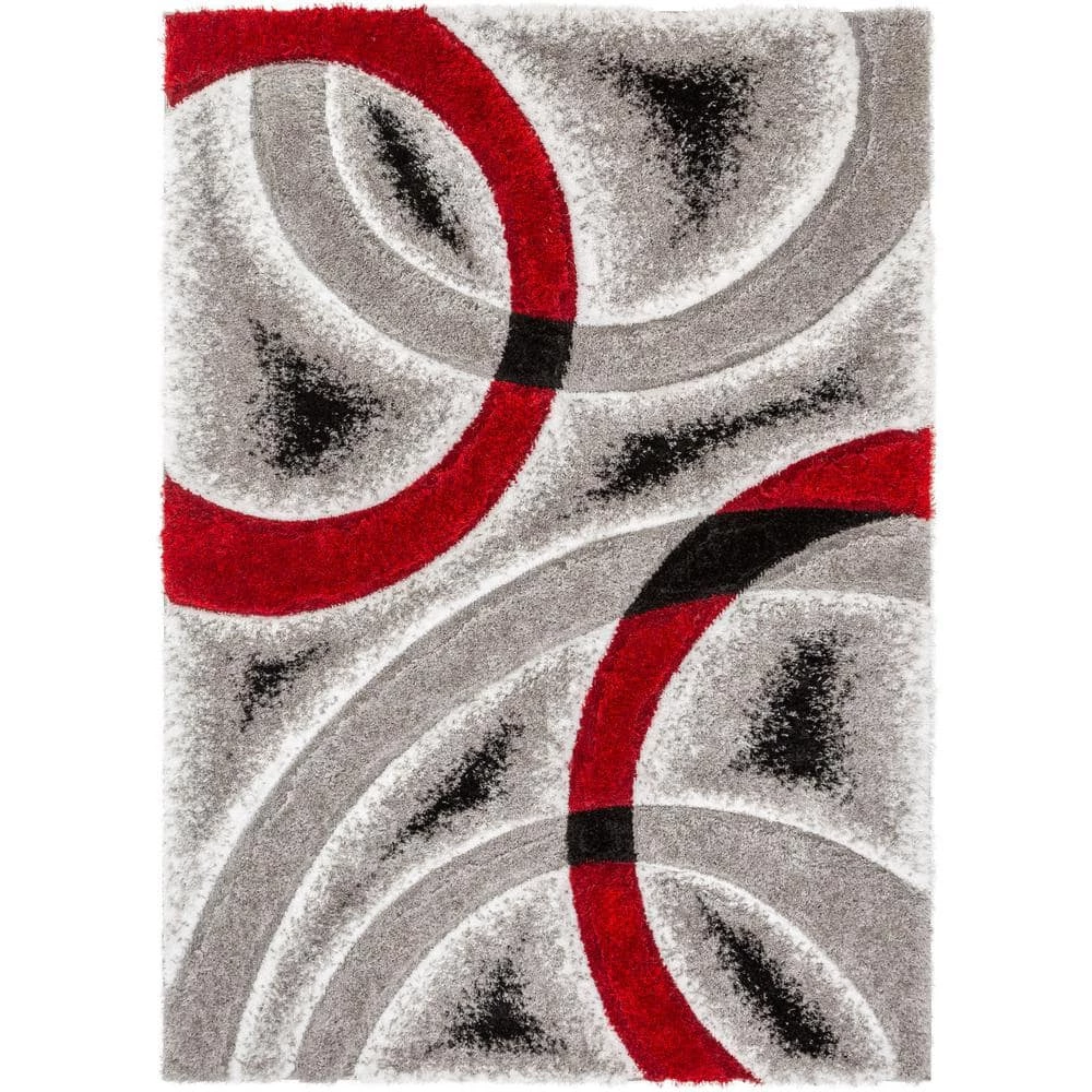 San Francisco Oahu Red Modern Geometric Arcs and Shapes 5 ft. 3 in. x 7 ft. 3 in. 3D Carved Shag Area Rug by Well Woven 3 San Francisco Oahu Red Modern Geometric Arcs and Shapes 5 ft. 3 in. x 7 ft. 3 in. 3D Carved Shag Area Rug by Well Woven