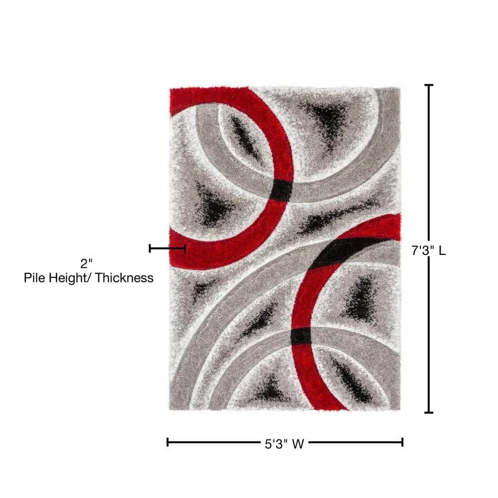 San Francisco Oahu Red Modern Geometric Arcs and Shapes 5 ft. 3 in. x 7 ft. 3 in. 3D Carved Shag Area Rug by Well Woven 10 San Francisco Oahu Red Modern Geometric Arcs and Shapes 5 ft. 3 in. x 7 ft. 3 in. 3D Carved Shag Area Rug by Well Woven - Image 8
