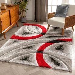 San Francisco Oahu Red Modern Geometric Arcs and Shapes 5 ft. 3 in. x 7 ft. 3 in. 3D Carved Shag Area Rug by Well Woven 13 San Francisco Oahu Red Modern Geometric Arcs and Shapes 5 ft. 3 in. x 7 ft. 3 in. 3D Carved Shag Area Rug by Well Woven -Linon Home Decor Sales red well woven area rugs sf 20 5 c3 1000