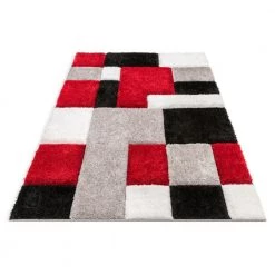 San Francisco Escondido Red Modern Geometric Squares 5 ft. 3 in. x 7 ft. 3 in. 3D Carved Shag Area Rug by Well Woven -Linon Home Decor Sales red well woven area rugs sf 60 5 1f 1000