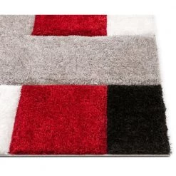 San Francisco Escondido Red Modern Geometric Squares 5 ft. 3 in. x 7 ft. 3 in. 3D Carved Shag Area Rug by Well Woven -Linon Home Decor Sales red well woven area rugs sf 60 5 44 1000