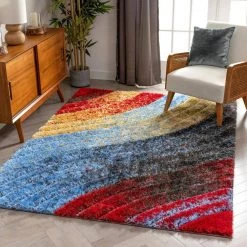 San Francisco Mojave Red Modern Abstract 3 ft. 11 in. x 5 ft. 3 in. 3D Carved Shag Area Rug by Well Woven -Linon Home Decor Sales red well woven area rugs sf 70 4 c3 1000