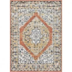 Envie Messina Rust 5 ft. 3 in. x 7 ft. 3 in. Vintage Medallion Botanical Border Area Rug by Well Woven