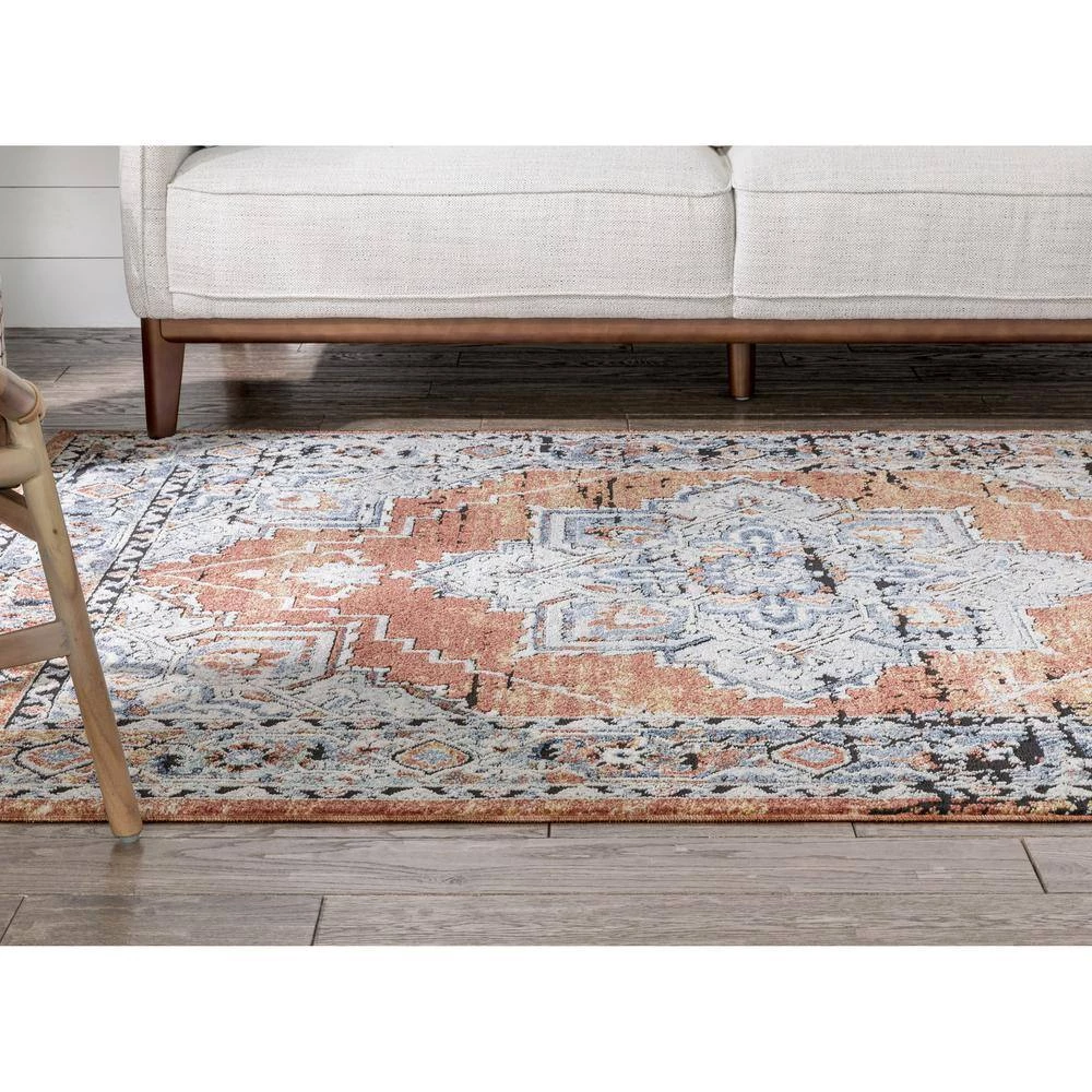 Envie Andria Rust 5 ft. 3 in. x 7 ft. 3 in. Vintage Medallion Botanical Border Area Rug by Well Woven 8 Envie Andria Rust 5 ft. 3 in. x 7 ft. 3 in. Vintage Medallion Botanical Border Area Rug by Well Woven - Image 6