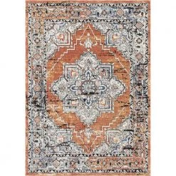 Envie Andria Rust 5 ft. 3 in. x 7 ft. 3 in. Vintage Medallion Botanical Border Area Rug by Well Woven
