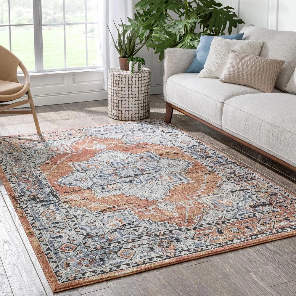 Envie Andria Rust 5 ft. 3 in. x 7 ft. 3 in. Vintage Medallion Botanical Border Area Rug by Well Woven 4 Envie Andria Rust 5 ft. 3 in. x 7 ft. 3 in. Vintage Medallion Botanical Border Area Rug by Well Woven - Image 2