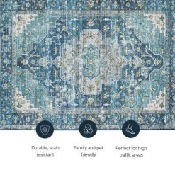 Washable Alana Teal/Ivory 5 ft. x 7 ft. Abstract Rectangle Area Rug by Linon Home Decor -Linon Home Decor Sales teal ivory linon home decor area rugs thd03335 1f 1000