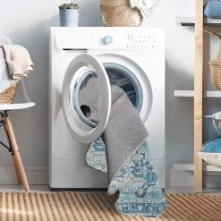 Washable Alana Teal/Ivory 5 ft. x 7 ft. Abstract Rectangle Area Rug by Linon Home Decor -Linon Home Decor Sales teal ivory linon home decor area rugs thd03335 44 1000