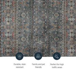 Washable Jerry Teal/Ivory 5 ft. x 7 ft. Abstract Rectangle Area Rug by Linon Home Decor -Linon Home Decor Sales teal ivory linon home decor area rugs thd03347 1f 1000