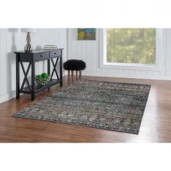 Washable Jerry Teal/Ivory 5 ft. x 7 ft. Abstract Rectangle Area Rug by Linon Home Decor -Linon Home Decor Sales teal ivory linon home decor area rugs thd03347 31 1000