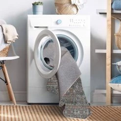 Washable Jerry Teal/Ivory 5 ft. x 7 ft. Abstract Rectangle Area Rug by Linon Home Decor -Linon Home Decor Sales teal ivory linon home decor area rugs thd03347 44 1000