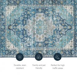 Washable Alana Teal/Ivory 2 ft. x 8 ft. by Linon Home Decor 13 Washable Alana Teal/Ivory 2 ft. x 8 ft. by Linon Home Decor -Linon Home Decor Sales teal ivory linon home decor area rugs thdr03914 4f 1000