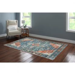 Washable Pablo Teal/Rust 5 ft. x 7 ft. Abstract Rectangle Area Rug by Linon Home Decor -Linon Home Decor Sales teal rust linon home decor area rugs thd03339 31 1000