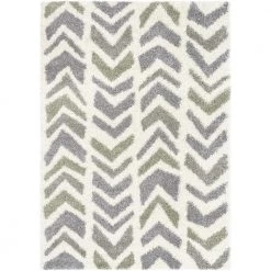 Arden Kylar Teal 5 ft. 3 in. x 7 ft. 3 in. Nordic Chevron Pattern Shag Area Rug by Well Woven