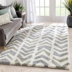 Arden Kylar Teal 5 ft. 3 in. x 7 ft. 3 in. Nordic Chevron Pattern Shag Area Rug by Well Woven -Linon Home Decor Sales teal well woven area rugs ard 26 5 c3 1000