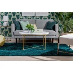 Rainbow Chroma Glam Solid Teal 5 ft. 3 in. x 7 ft. 3 in. Multi-Textured Shimmer Pile Shag Area Rug by Well Woven -Linon Home Decor Sales teal well woven area rugs ra 16 5 fa 1000