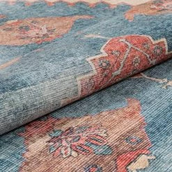 Lotus Towne Terra Blue Vintage Medallion Persian 2 ft. 7 in. x 9 ft. 10 in. Machine Washable Runner Rug by Well Woven -Linon Home Decor Sales terra blue well woven area rugs lot 210 2l 4f 1000