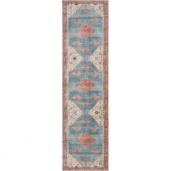 Lotus Towne Terra Blue Vintage Medallion Persian 2 ft. 7 in. x 9 ft. 10 in. Machine Washable Runner Rug by Well Woven