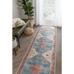 Lotus Towne Terra Blue Vintage Medallion Persian 2 ft. 7 in. x 9 ft. 10 in. Machine Washable Runner Rug by Well Woven -Linon Home Decor Sales terra blue well woven area rugs lot 210 2l c3 1000