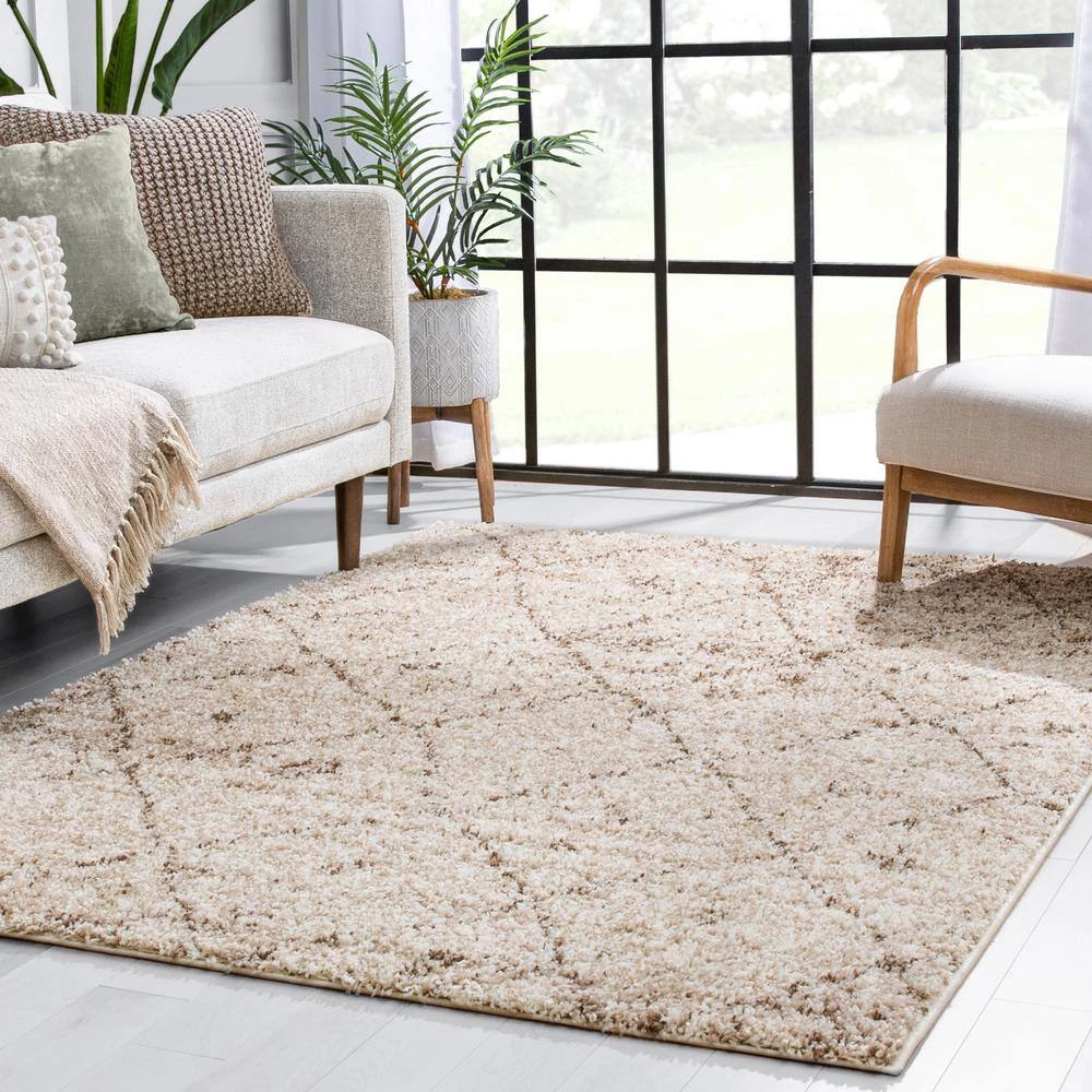 Madison Shag Moroccan Lattice Vanilla 5 ft. x 7 ft. Contemporary Argyle Area Rug by Well Woven 8 Madison Shag Moroccan Lattice Vanilla 5 ft. x 7 ft. Contemporary Argyle Area Rug by Well Woven - Image 6