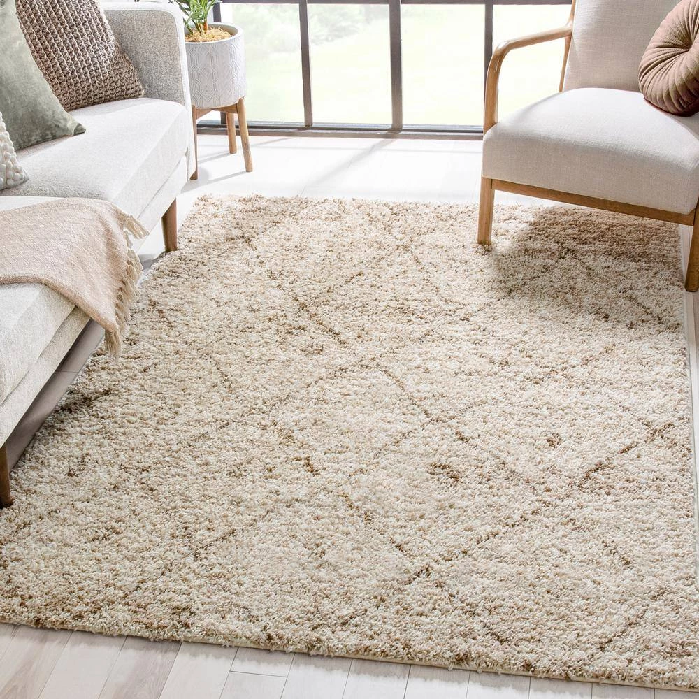 Madison Shag Moroccan Lattice Vanilla 5 ft. x 7 ft. Contemporary Argyle Area Rug by Well Woven 6 Madison Shag Moroccan Lattice Vanilla 5 ft. x 7 ft. Contemporary Argyle Area Rug by Well Woven - Image 4