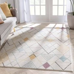WHOA Prism White Geometric Distressed Scandinavian 3D Textured 5 ft. 3 in. x 7 ft. 3 in. Area Rug by Well Woven -Linon Home Decor Sales white well woven area rugs wh 42 5 c3 1000