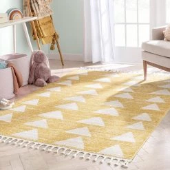 Kennedy Triangles Modern Geometric Pattern Yellow 3 ft. 11 in. x 5 ft. 3 in. Kids Area Rug by Well Woven -Linon Home Decor Sales yellow well woven area rugs ken 11 4 76 1000