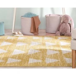 Kennedy Triangles Modern Geometric Pattern Yellow 3 ft. 11 in. x 5 ft. 3 in. Kids Area Rug by Well Woven -Linon Home Decor Sales yellow well woven area rugs ken 11 4 c3 1000